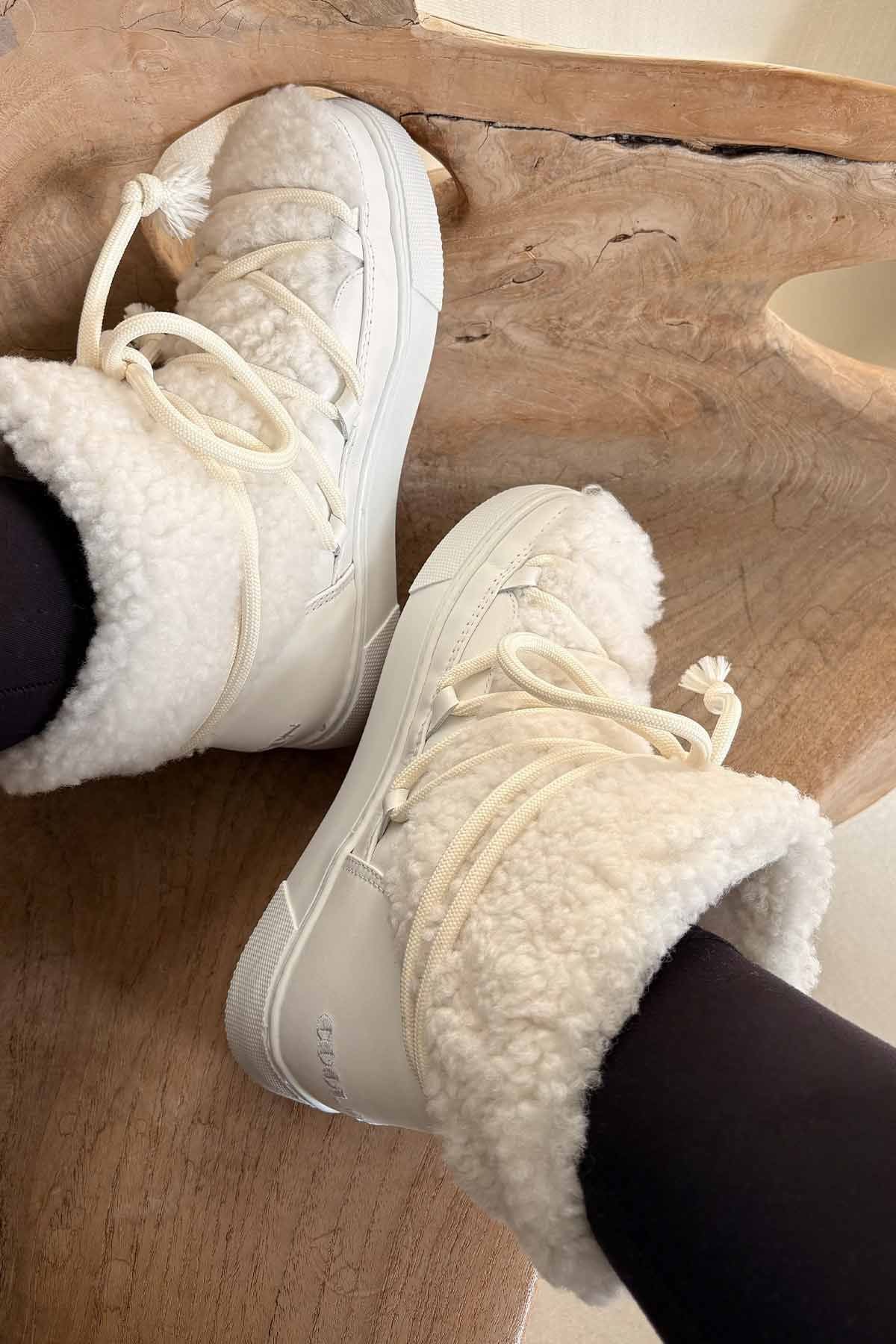 Hakiki Kürklü Kadın Sneakers 355067 Beyaz