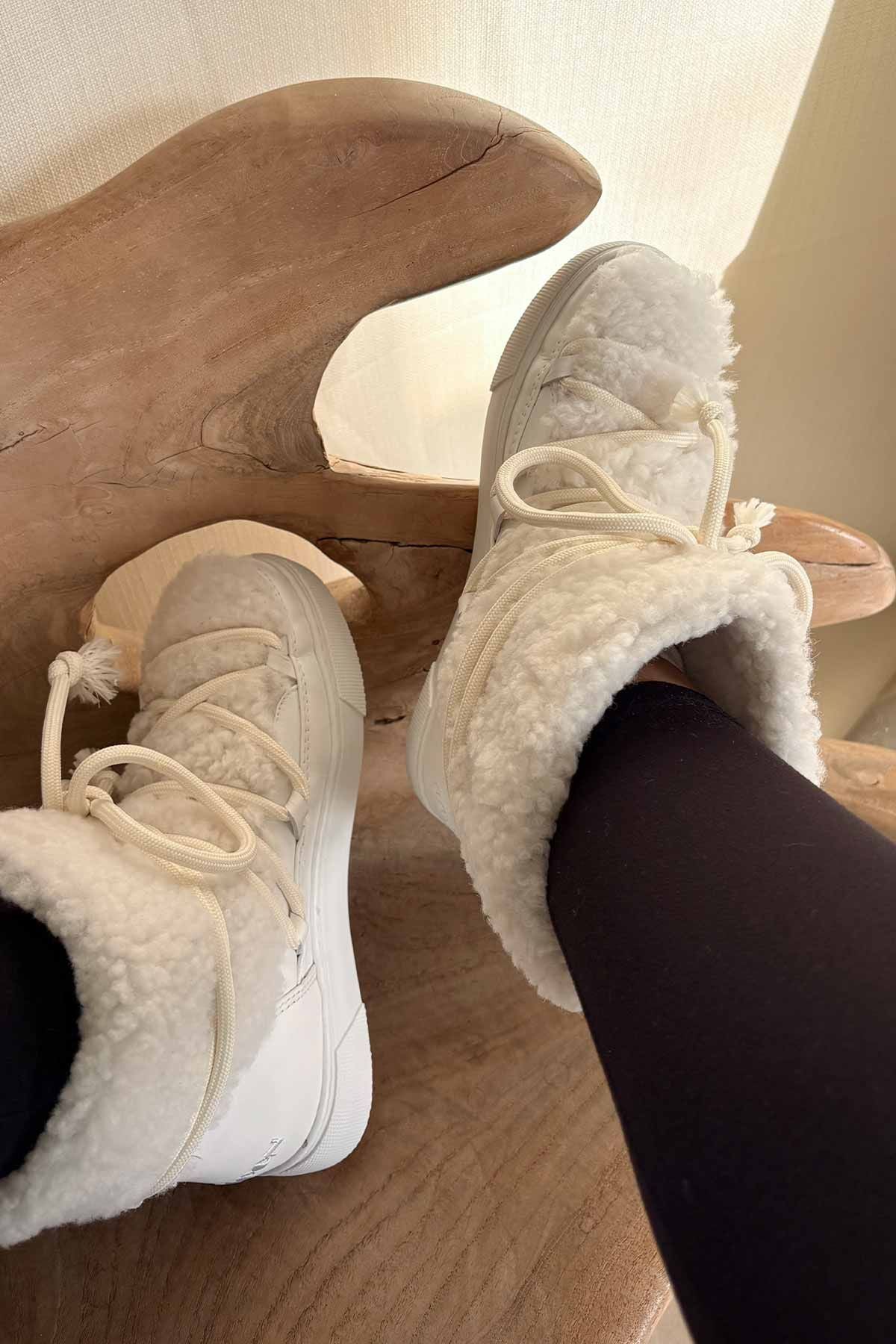 Hakiki Kürklü Kadın Sneakers 355067 Beyaz