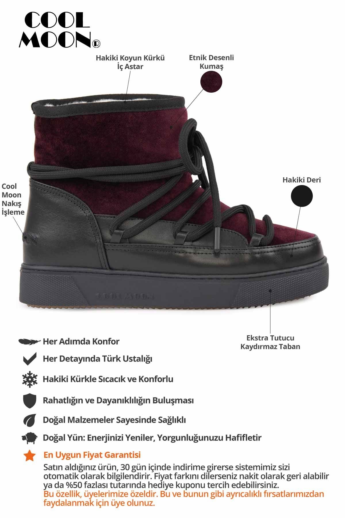 İçi Hakiki Kürk Kadın Bot 355110 Bordo