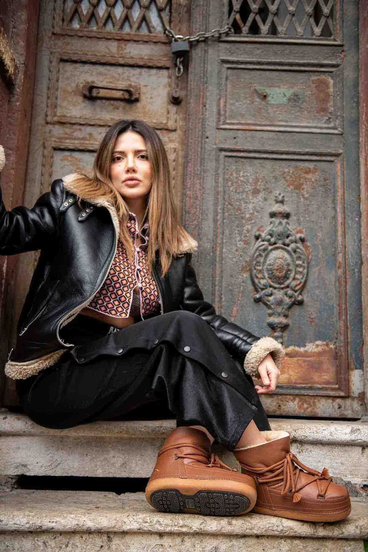 İçi Kürklü Kadın Kar Botu 251369 Taba