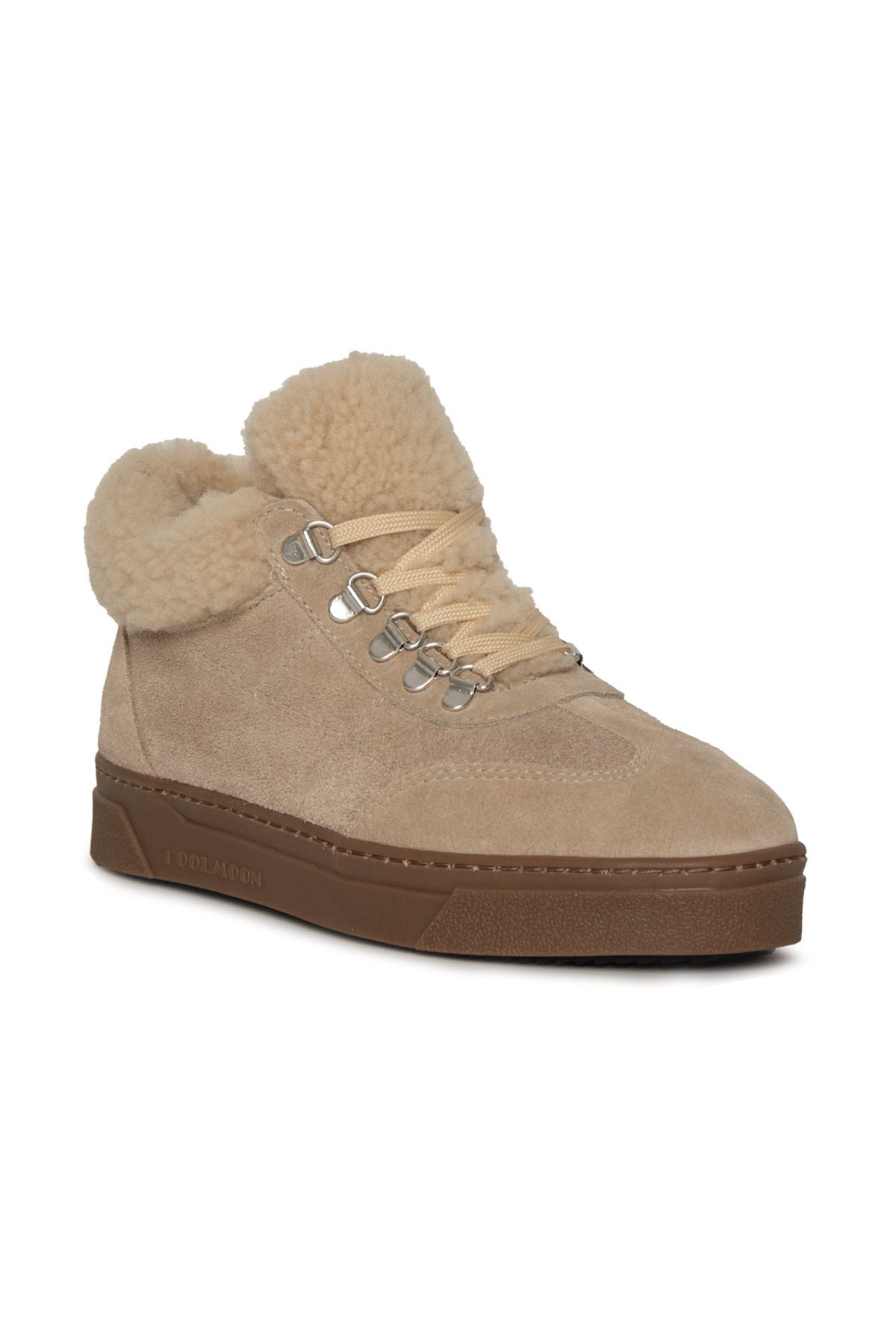 Kürklü Bağcıklı Kadın Sneaker 385053 Bej