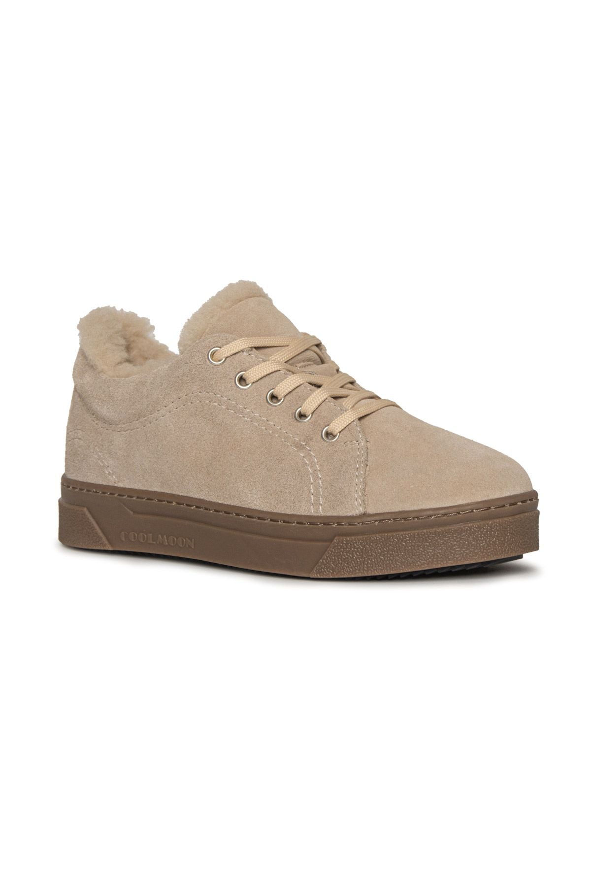 Kürklü Bağcıklı Kadın Sneaker 385054 Bej