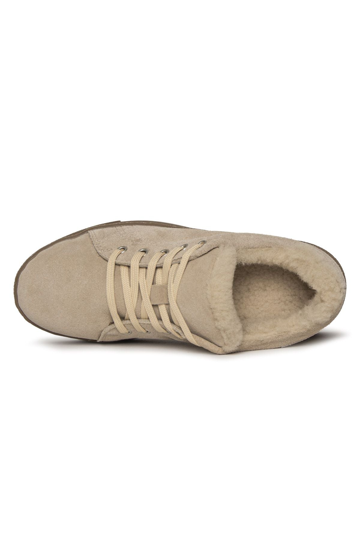Kürklü Bağcıklı Kadın Sneaker 385054 Bej