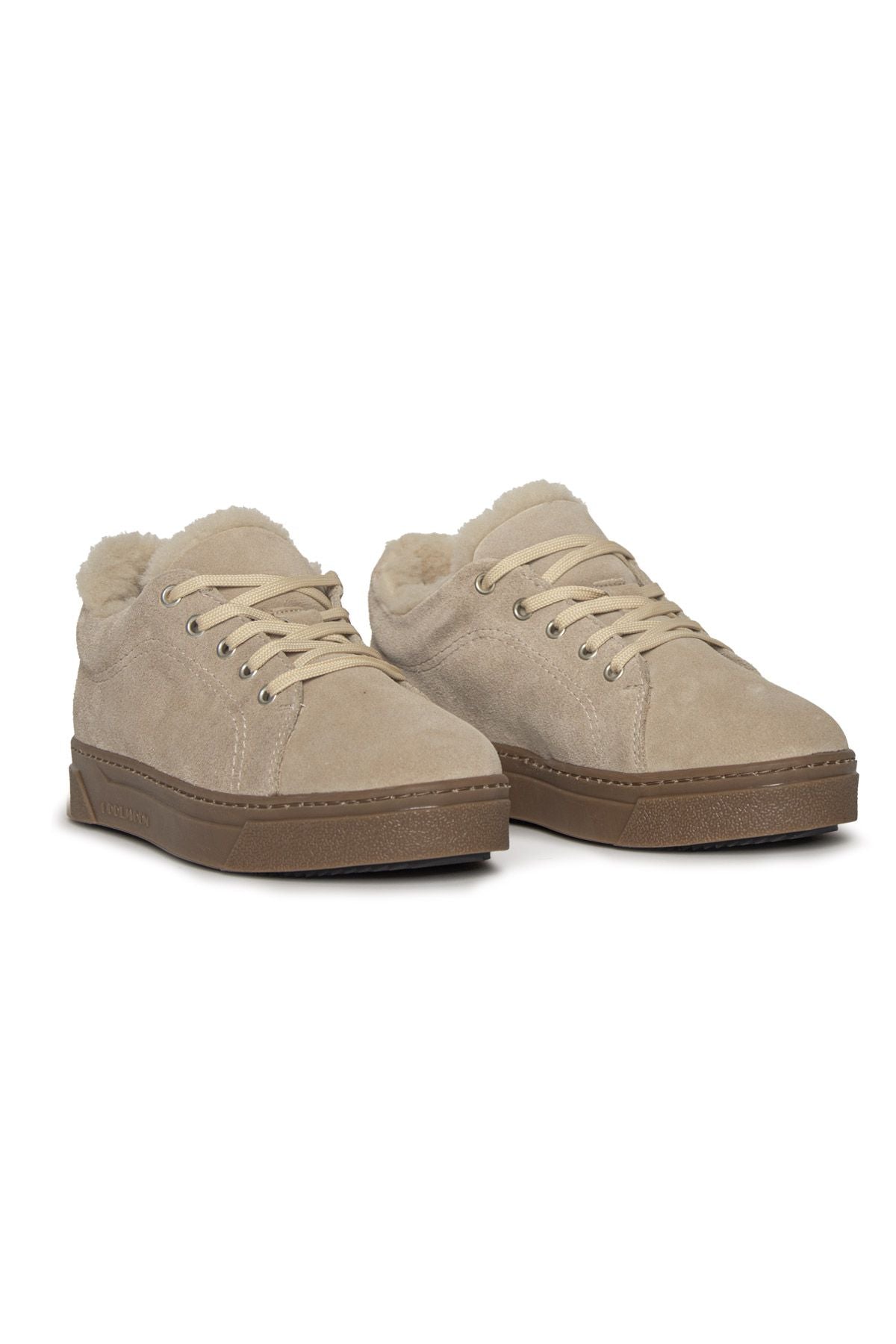 Kürklü Bağcıklı Kadın Sneaker 385054 Bej