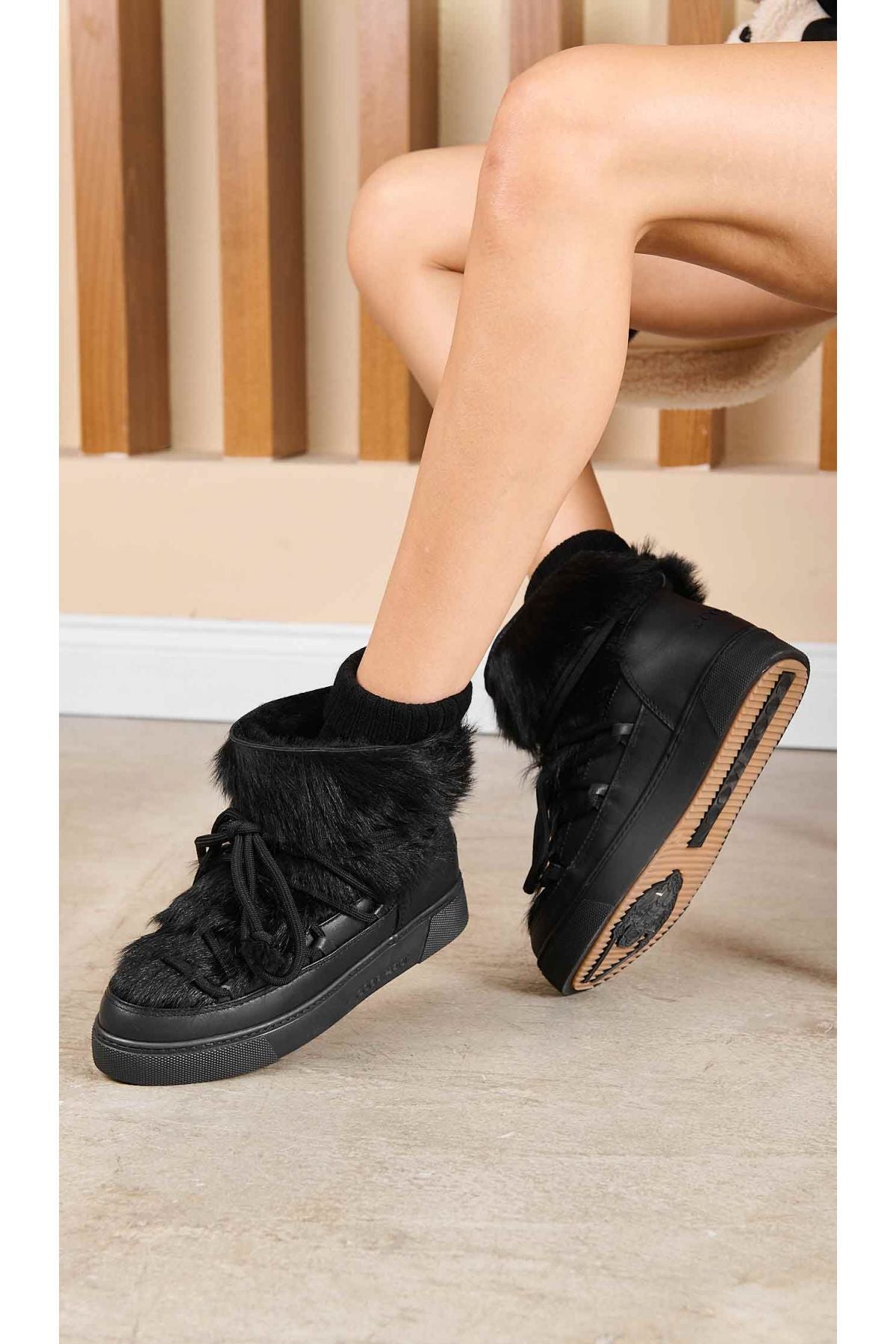 Kürklü Bayan Sneaker Bot 355081 Siyah