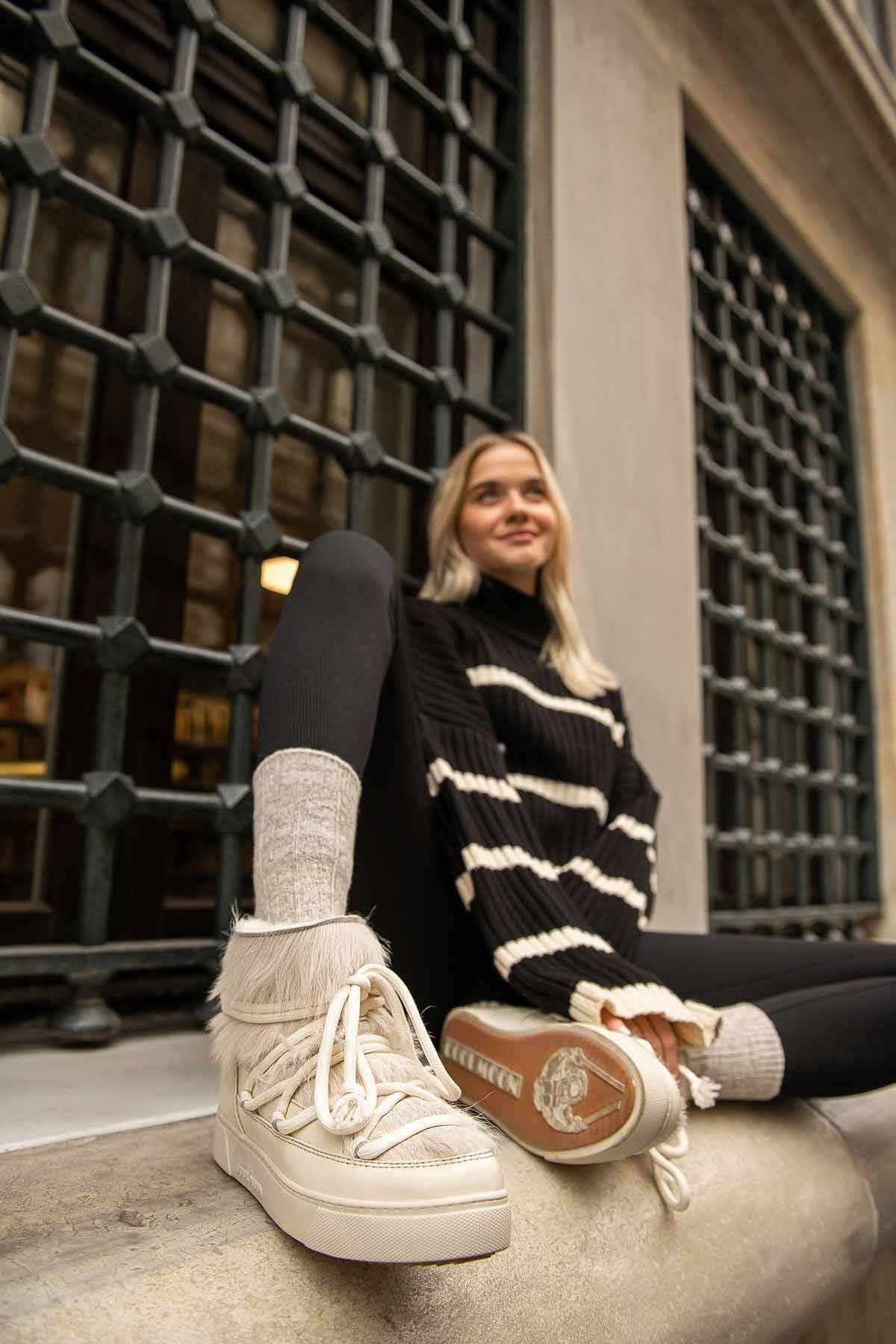 Kürklü Bayan Sneaker Bot 355081 Bej