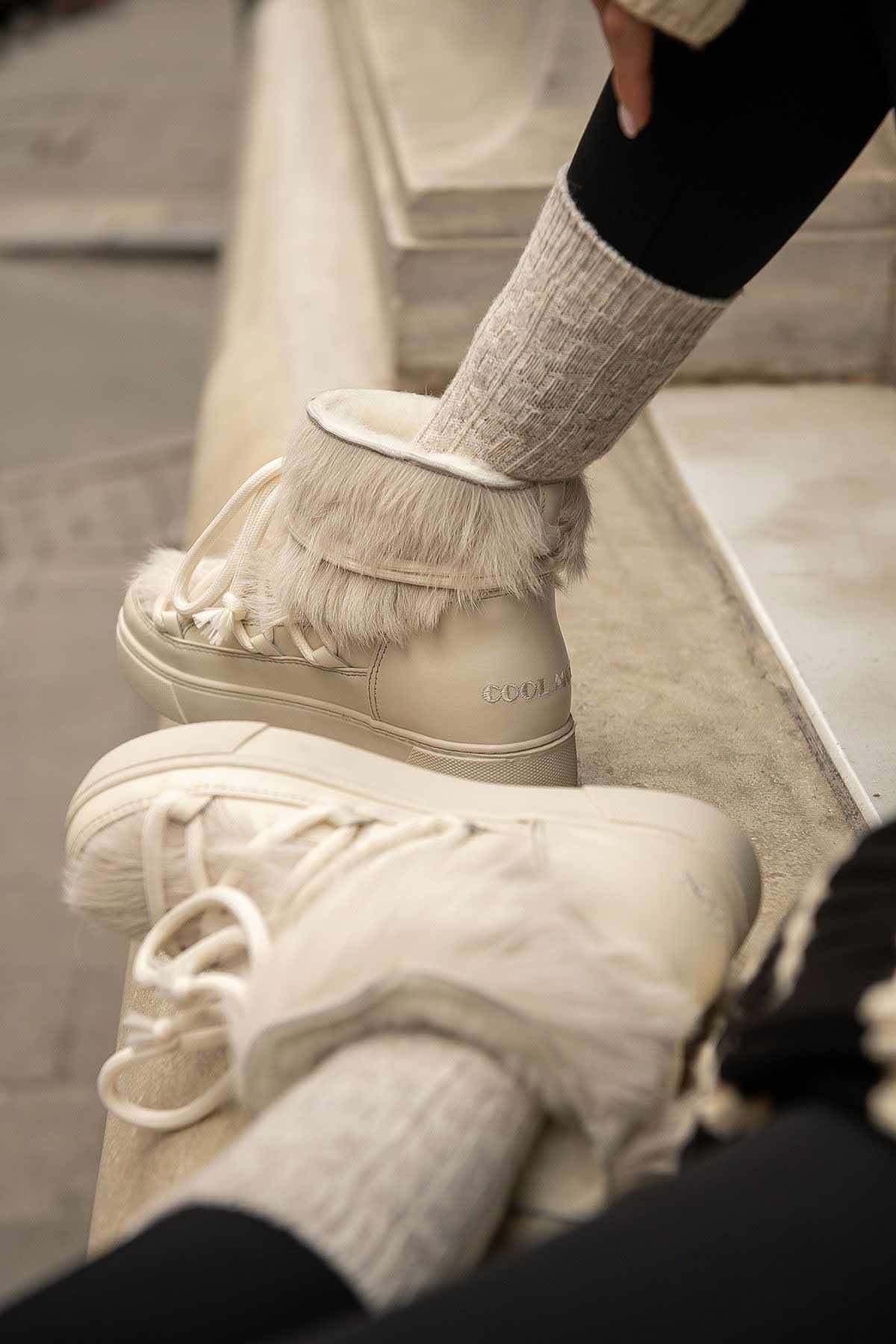Kürklü Bayan Sneaker Bot 355081 Bej