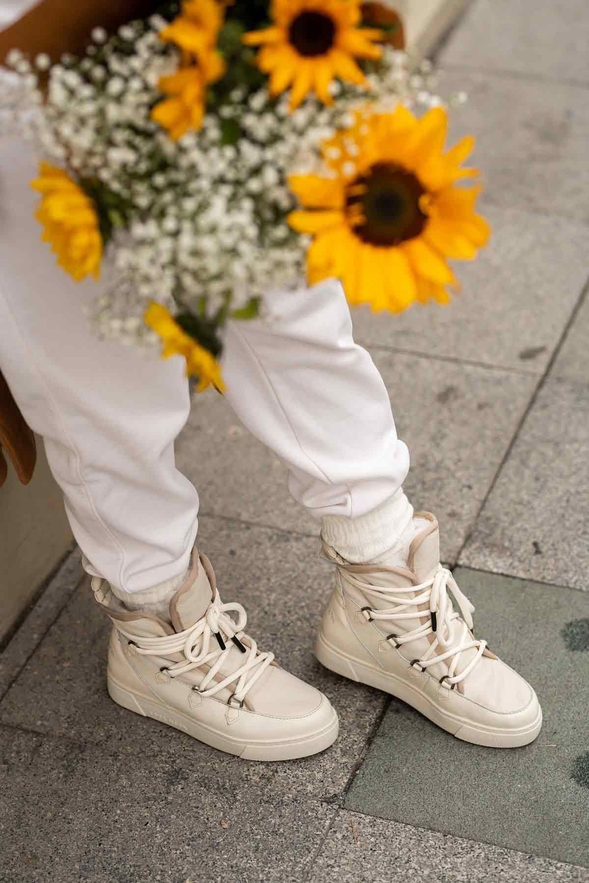 Kürklü Bayan Sneaker Bot 365050 Bej