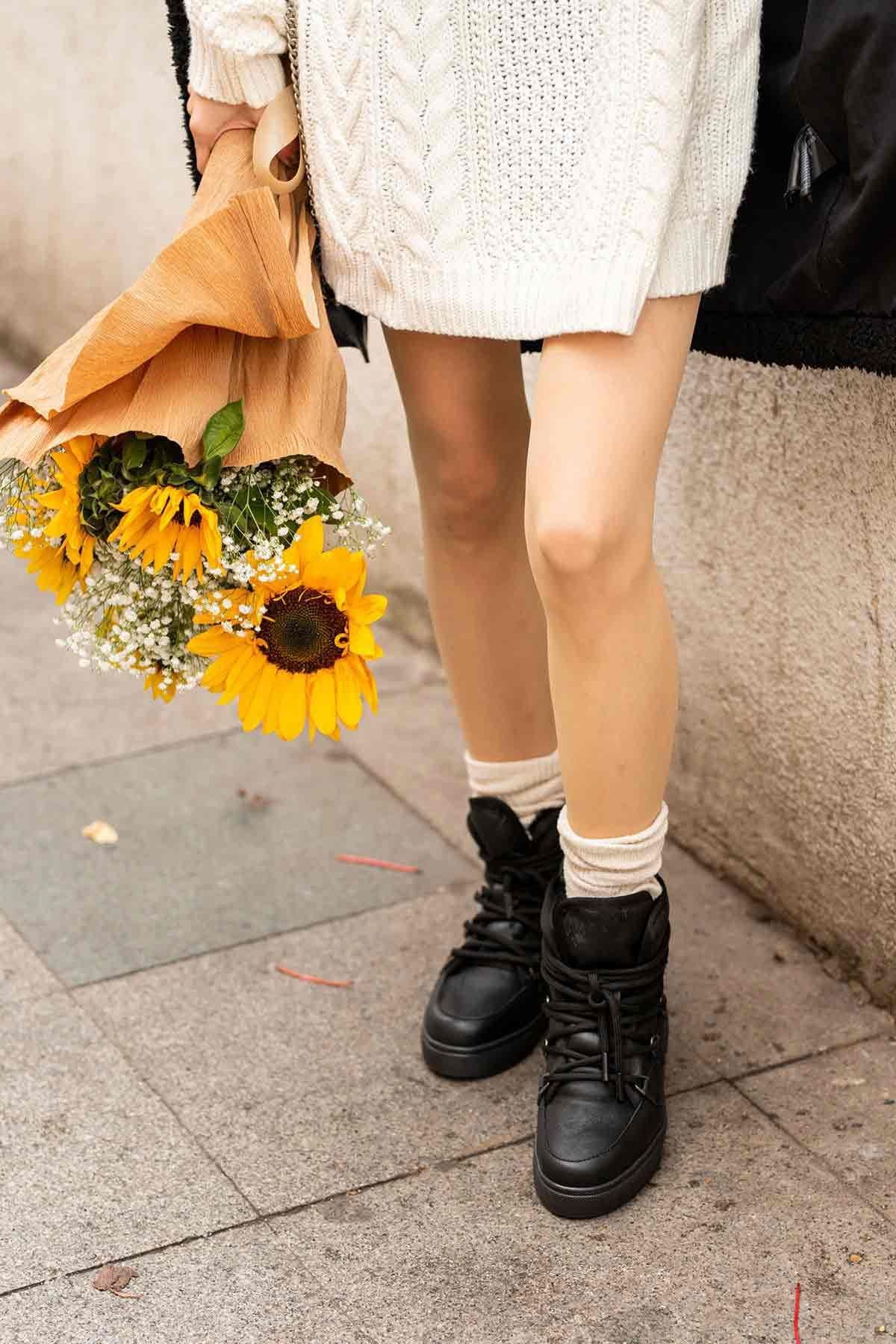 Kürklü Bayan Sneaker Bot 365050 Siyah