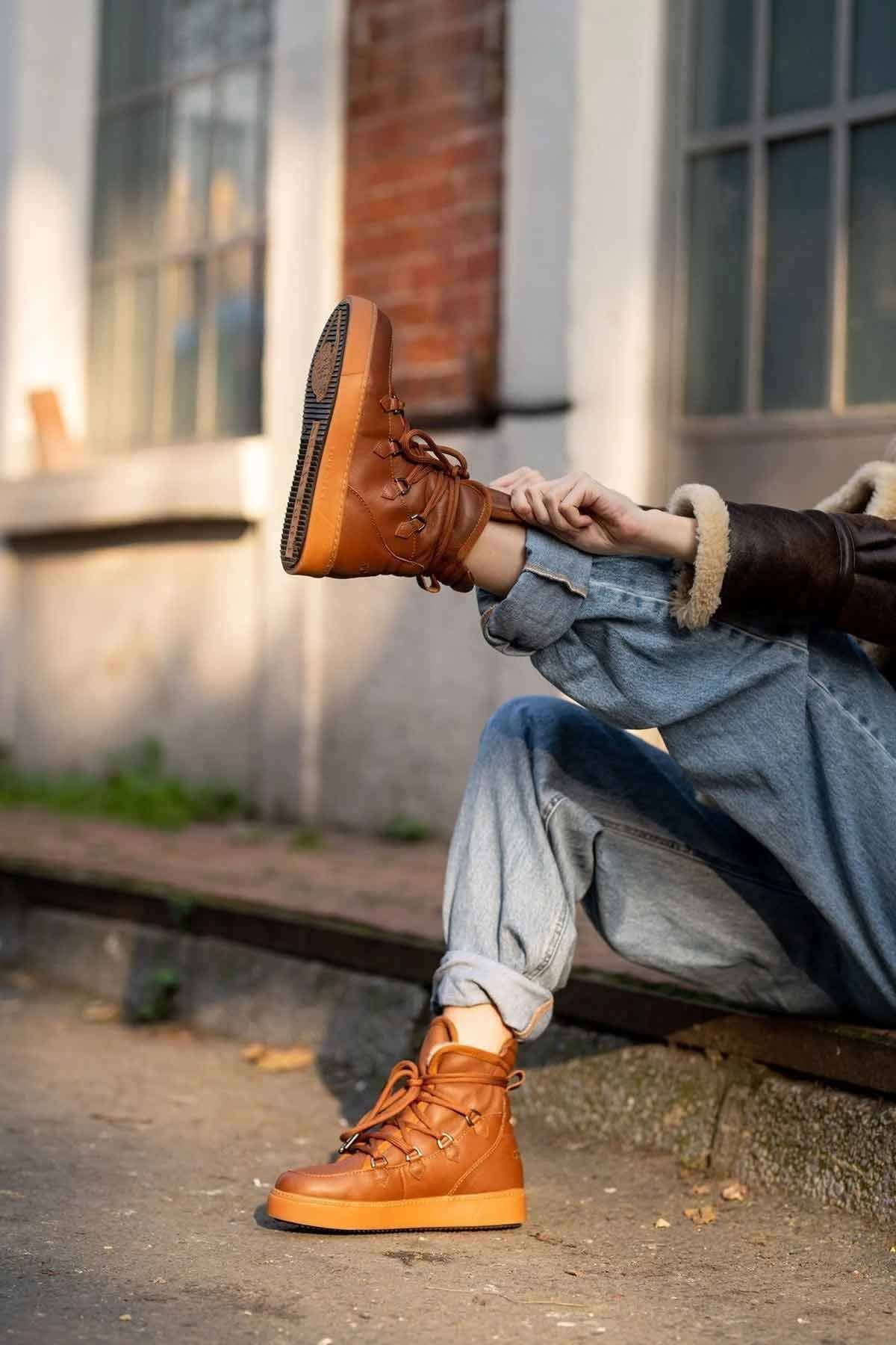 Kürklü Bayan Sneaker Bot 365050 Taba