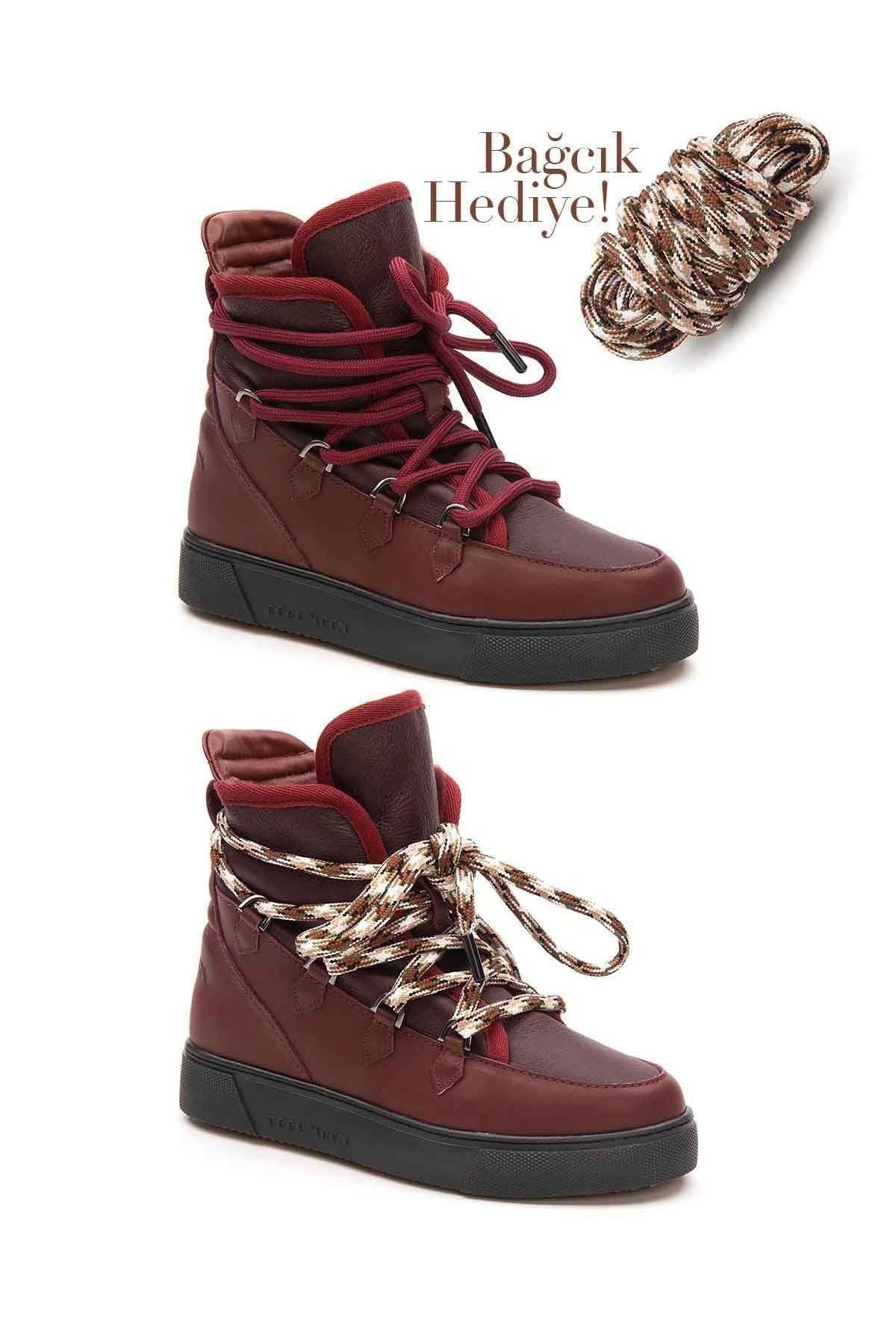 Kürklü Bayan Sneaker Bot 365050 Bordo