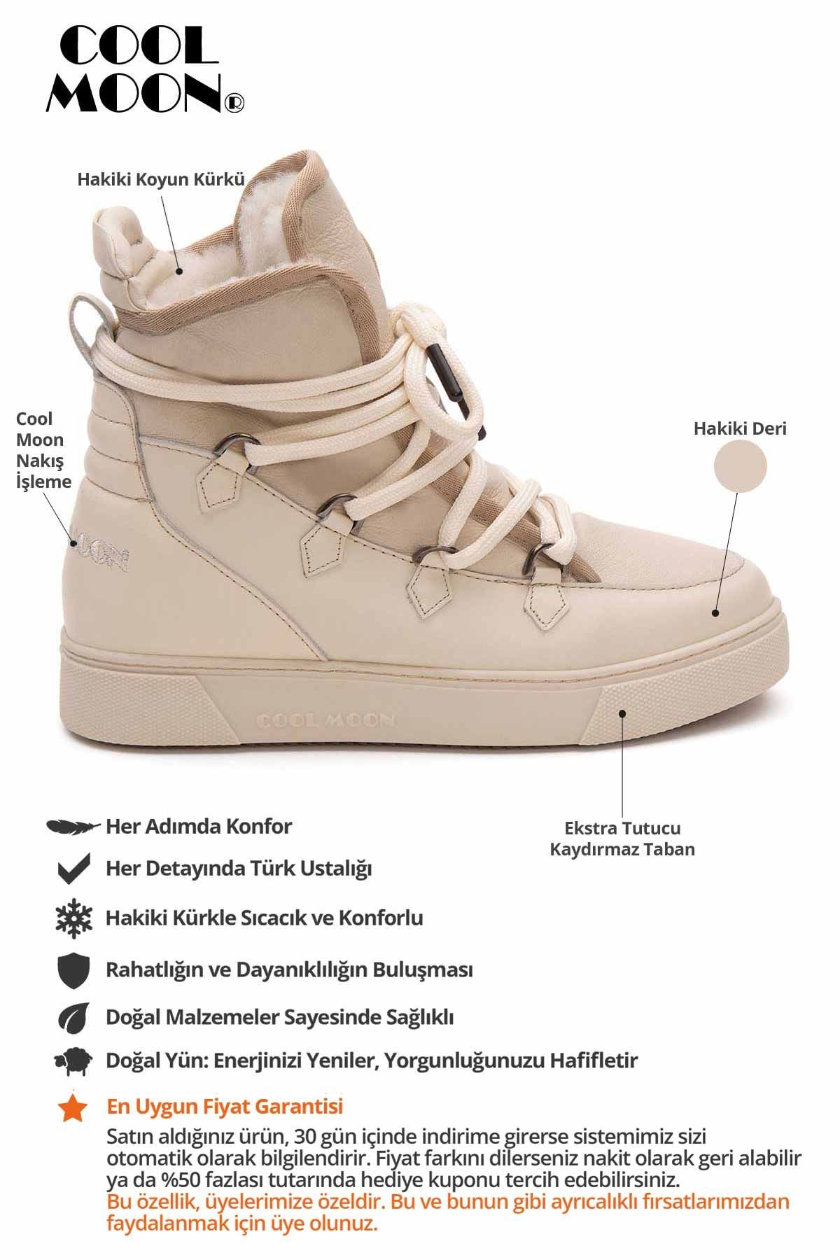 Kürklü Bayan Sneaker Bot 365050 Bej