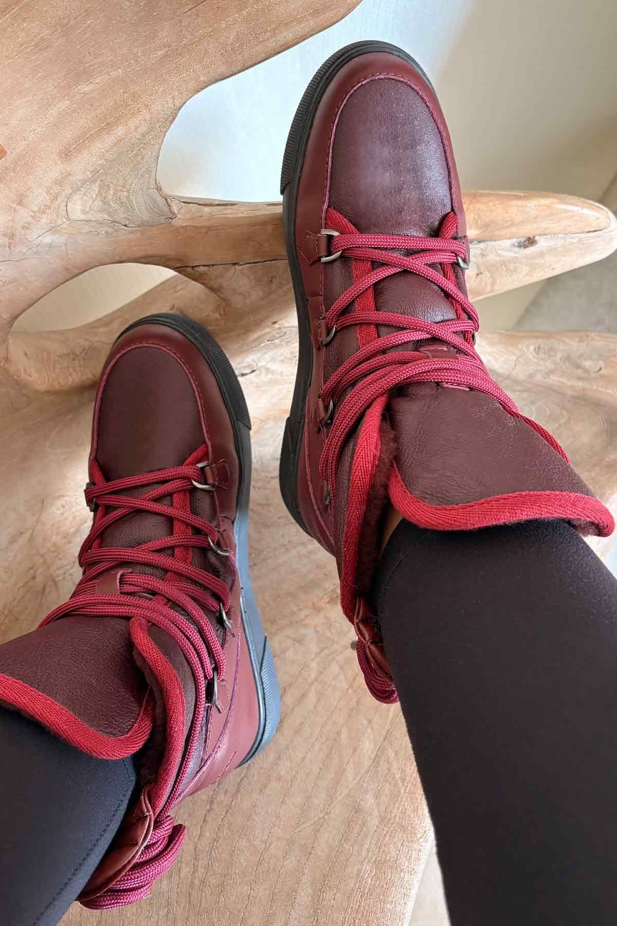 Kürklü Bayan Sneaker Bot 365050 Bordo