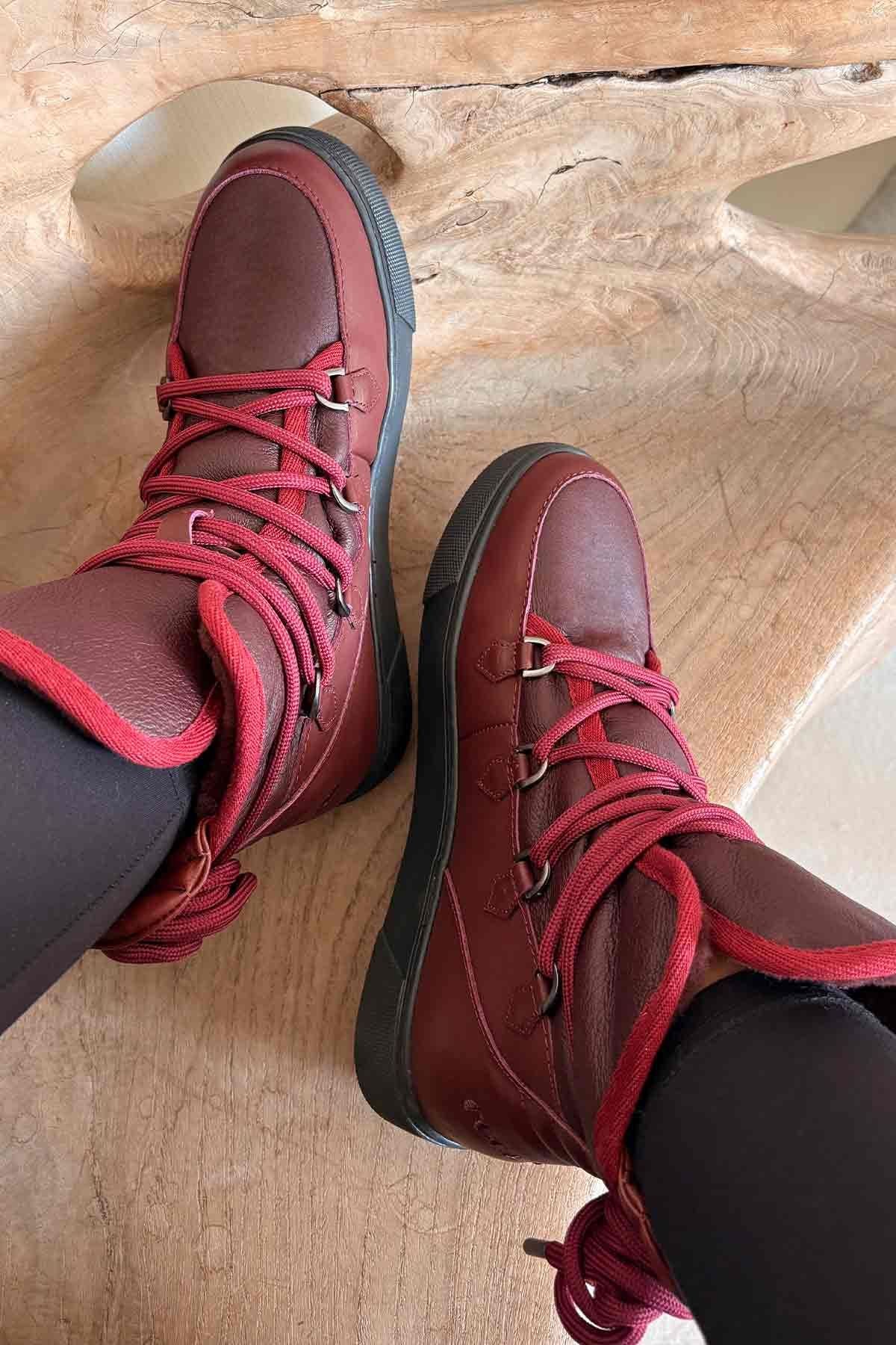 Kürklü Bayan Sneaker Bot 365050 Bordo