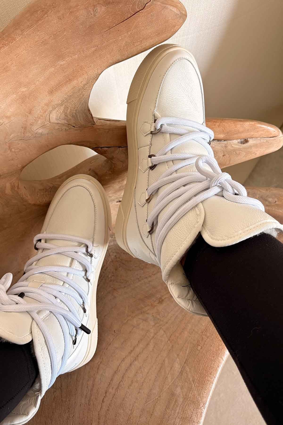 Kürklü Bayan Sneaker Bot 365050 Beyaz