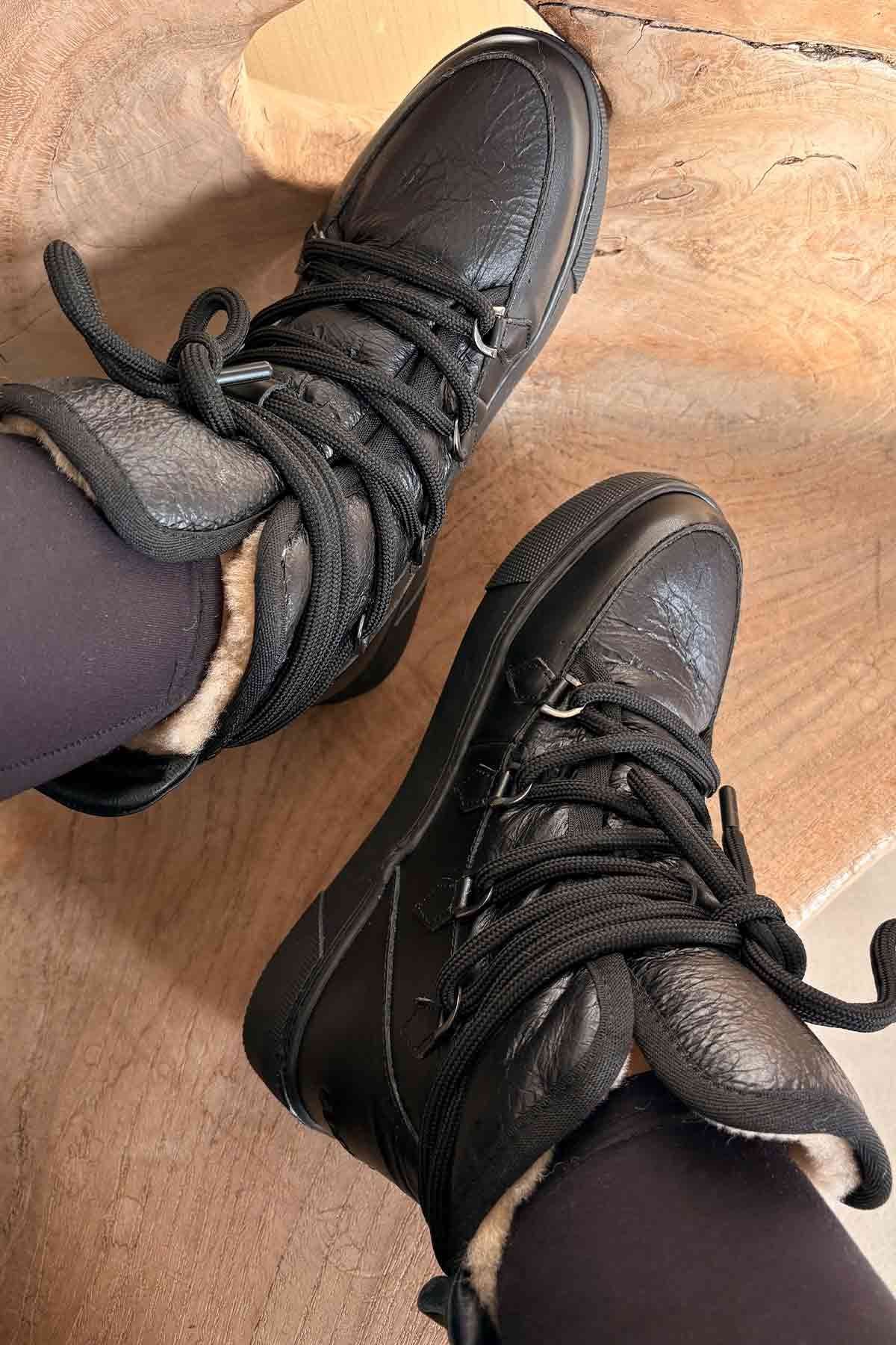 Kürklü Bayan Sneaker Bot 365051 Siyah