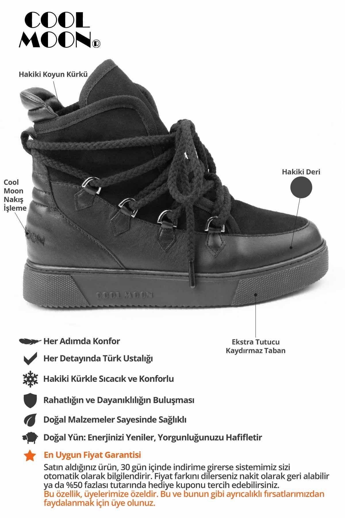 Kürklü Süet Bağcıklı Kadın Bot 365060 Siyah