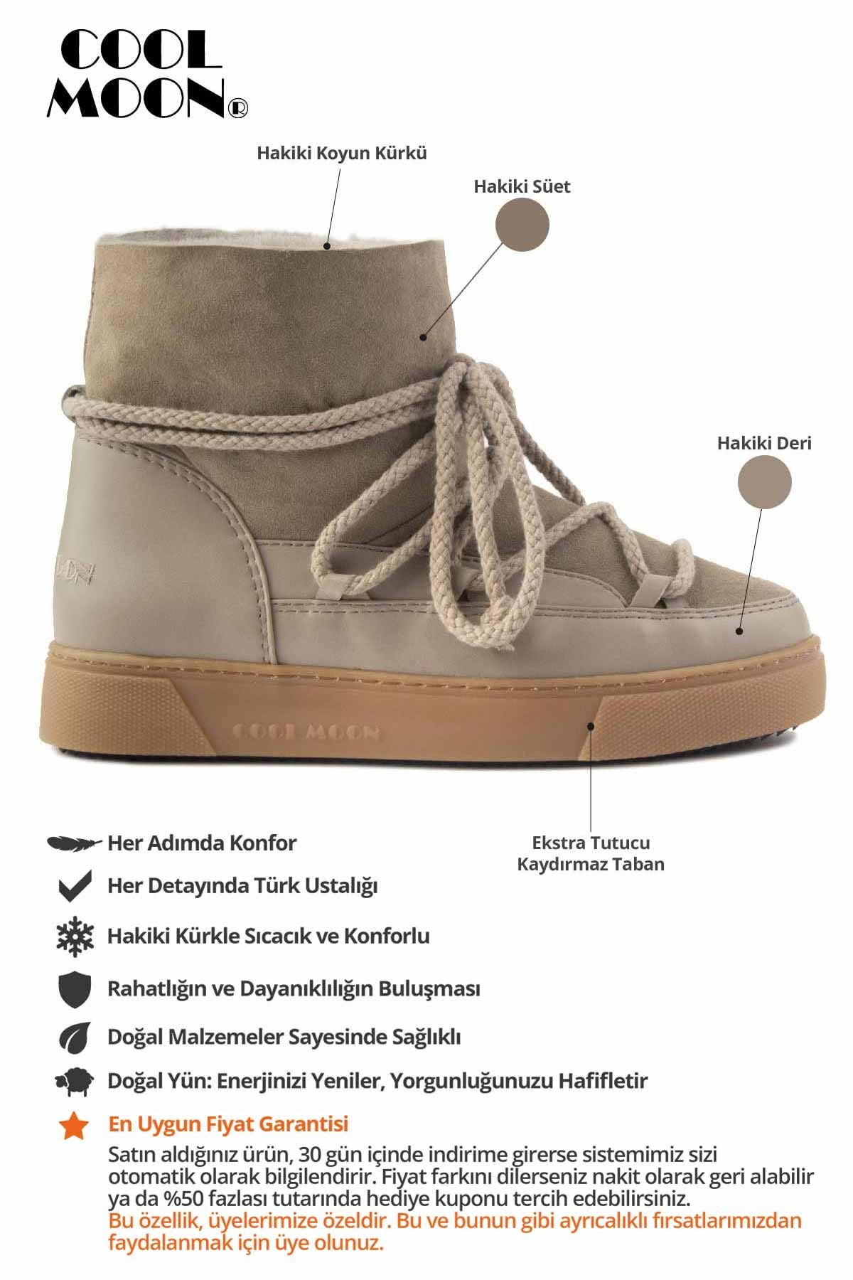Outlet Hakiki Kürk Kadın Bot TK355050 Vizon