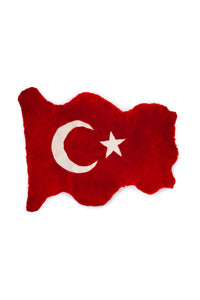 Crescent and Star Pattern Genuine Sheepskin Rug BYRK001 Red