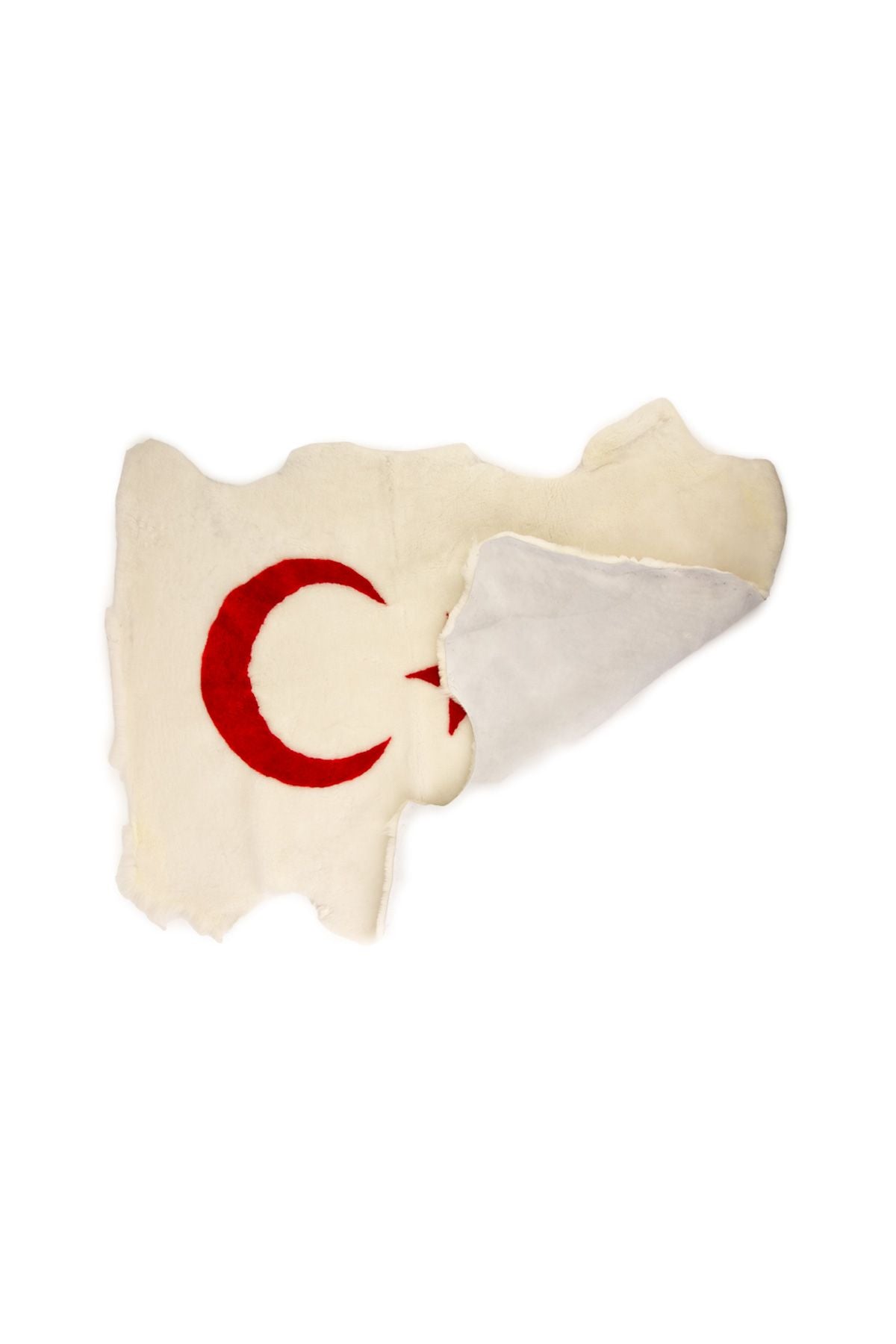 Ay Yıldız Desenli Hakiki Koyun Postu Halı BYRK001 Beyaz