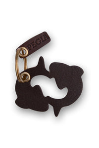 Pisces Sign Leather Keychain 25AN80 Brown