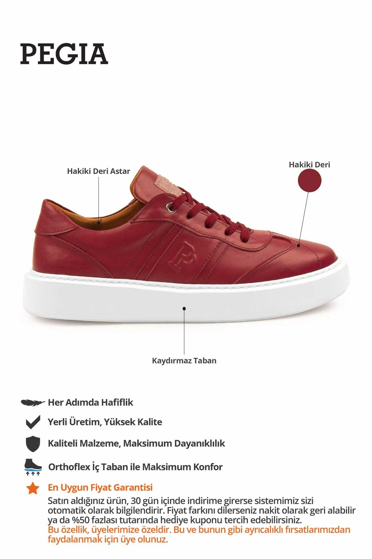 Bold Hakiki Deri Sneaker 500990 Kırmızı