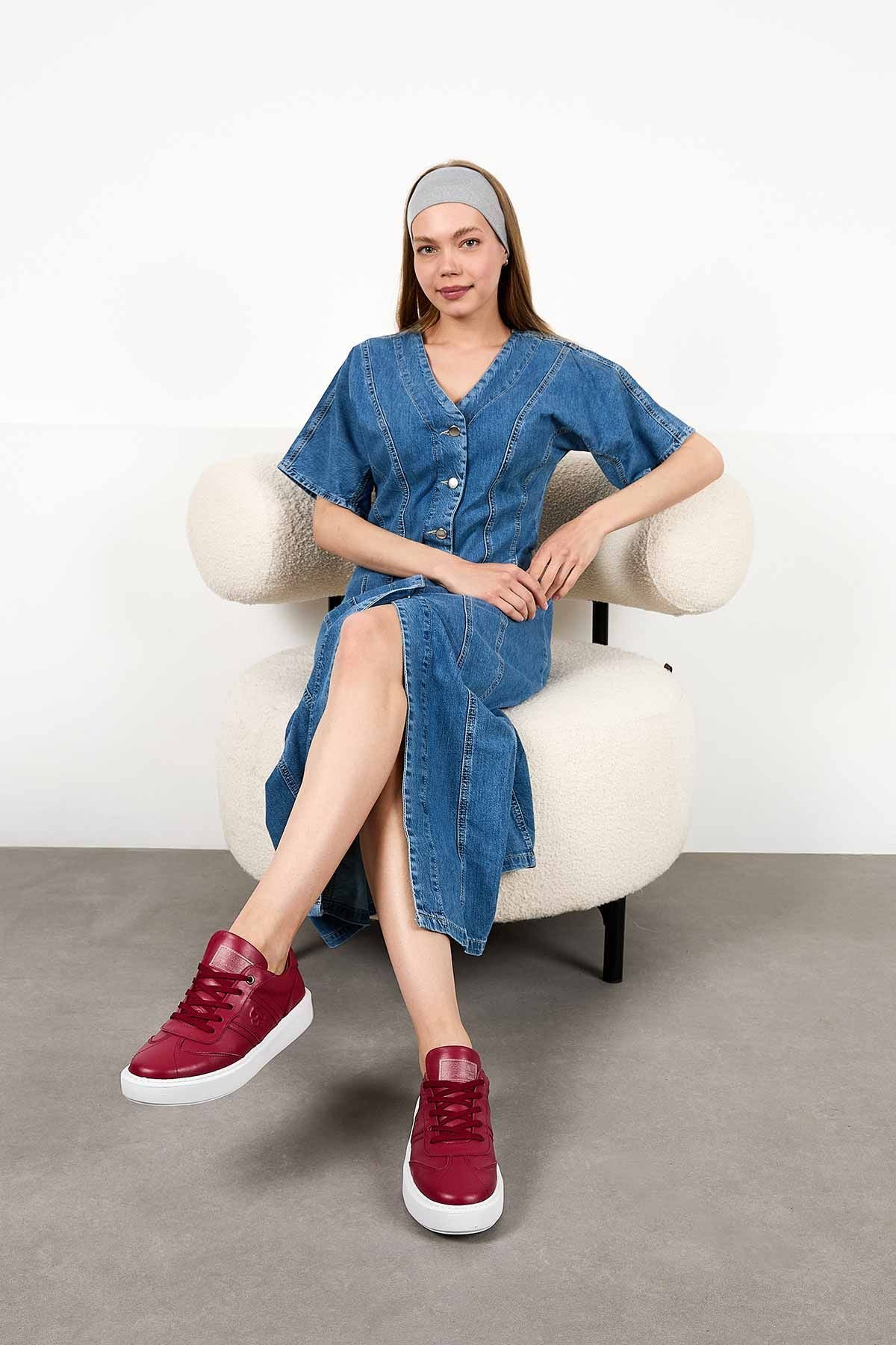 Bold Hakiki Deri Sneaker 500990 Kırmızı
