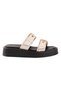 Double-Buckle Women's Slipper DG6094 Cream