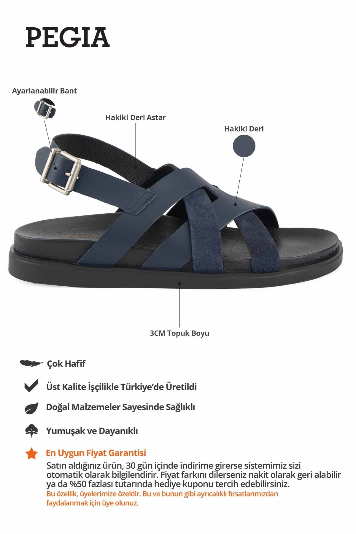 Deri Çapraz Bantlı Erkek Sandalet 215036 Lacivert
