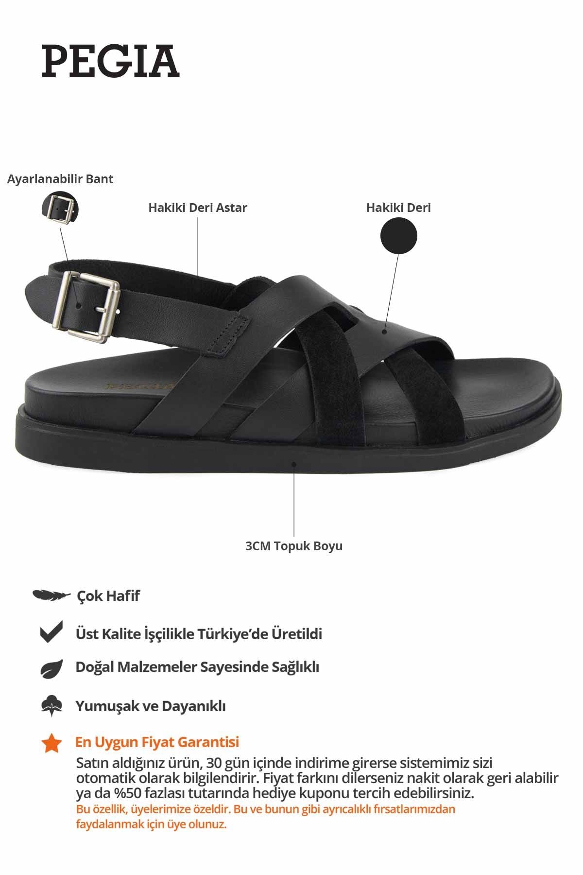Deri Çapraz Bantlı Erkek Sandalet 215036 Siyah