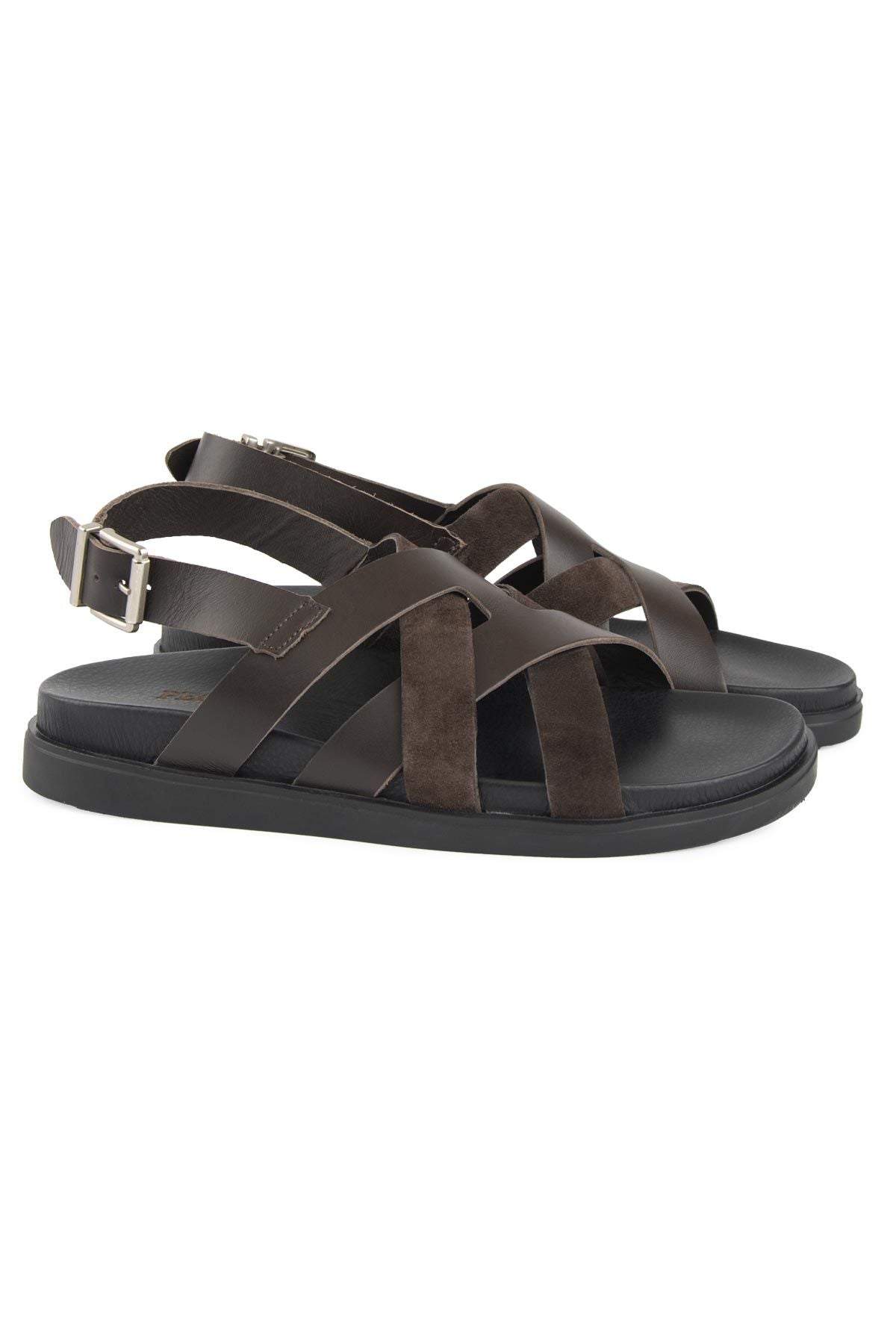 Deri Çapraz Bantlı Erkek Sandalet 215036 Kahve