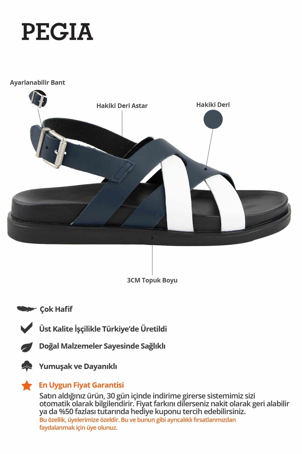 Deri Çapraz Bantlı Erkek Sandalet 215038 Lacivert