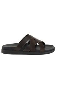 Leather Cross-Strap Men's Slipper 215035 Brown