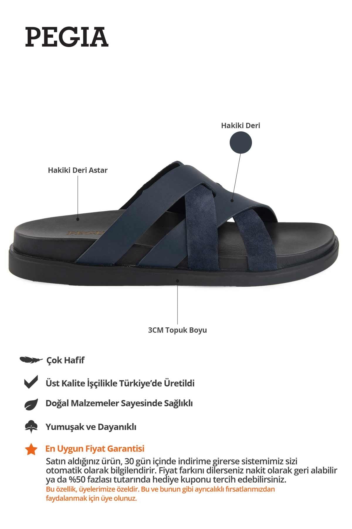 Deri Çapraz Bantlı Erkek Terlik 215035 Lacivert