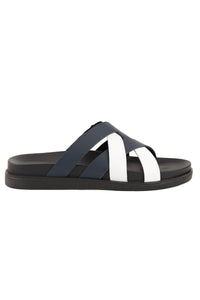 Leather Cross-Band Men's Slipper 215037 Navy