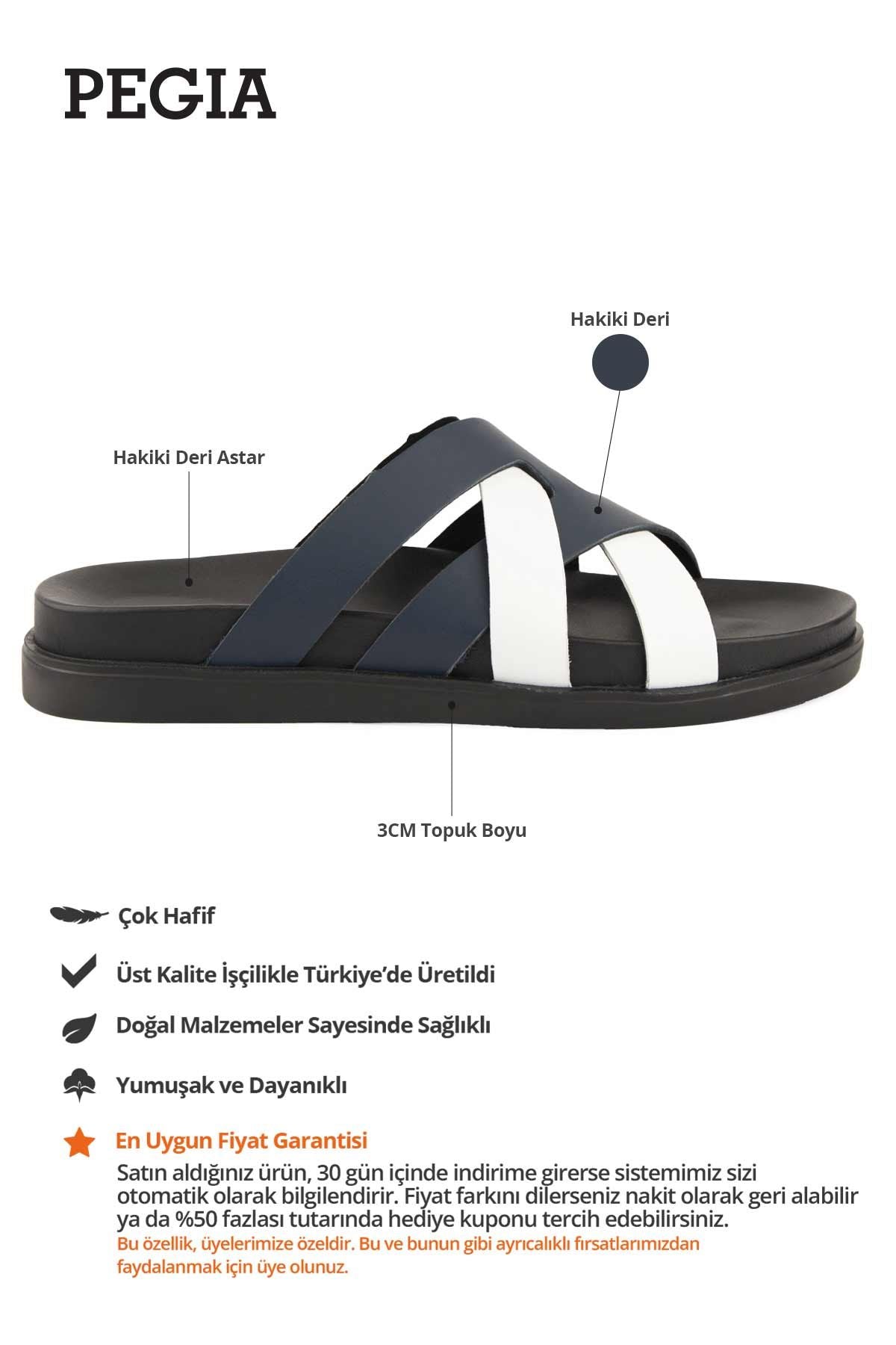 Deri Çapraz Bantlı Erkek Terlik 215037 Lacivert