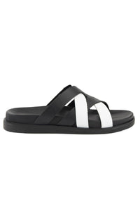 Leather Cross-Strap Men's Slipper 215037 Black