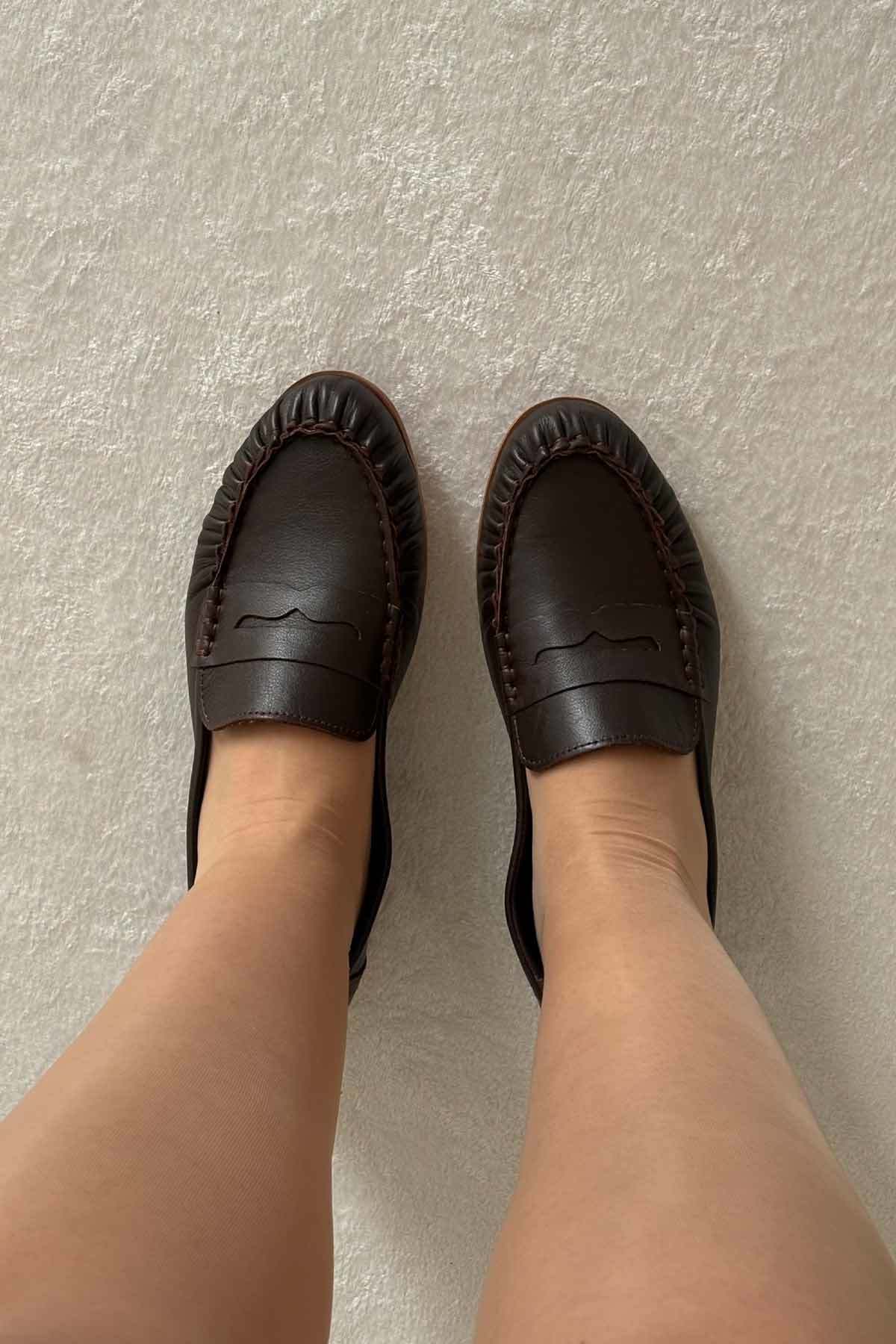 Deri Dikiş Detaylı Loafer DG6108 Kahve