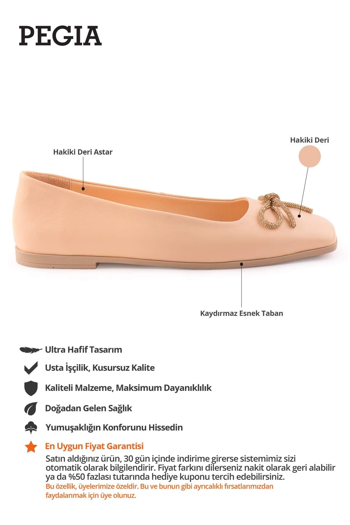 Deri Fiyonklu Kadın Babet DG6031 Somon
