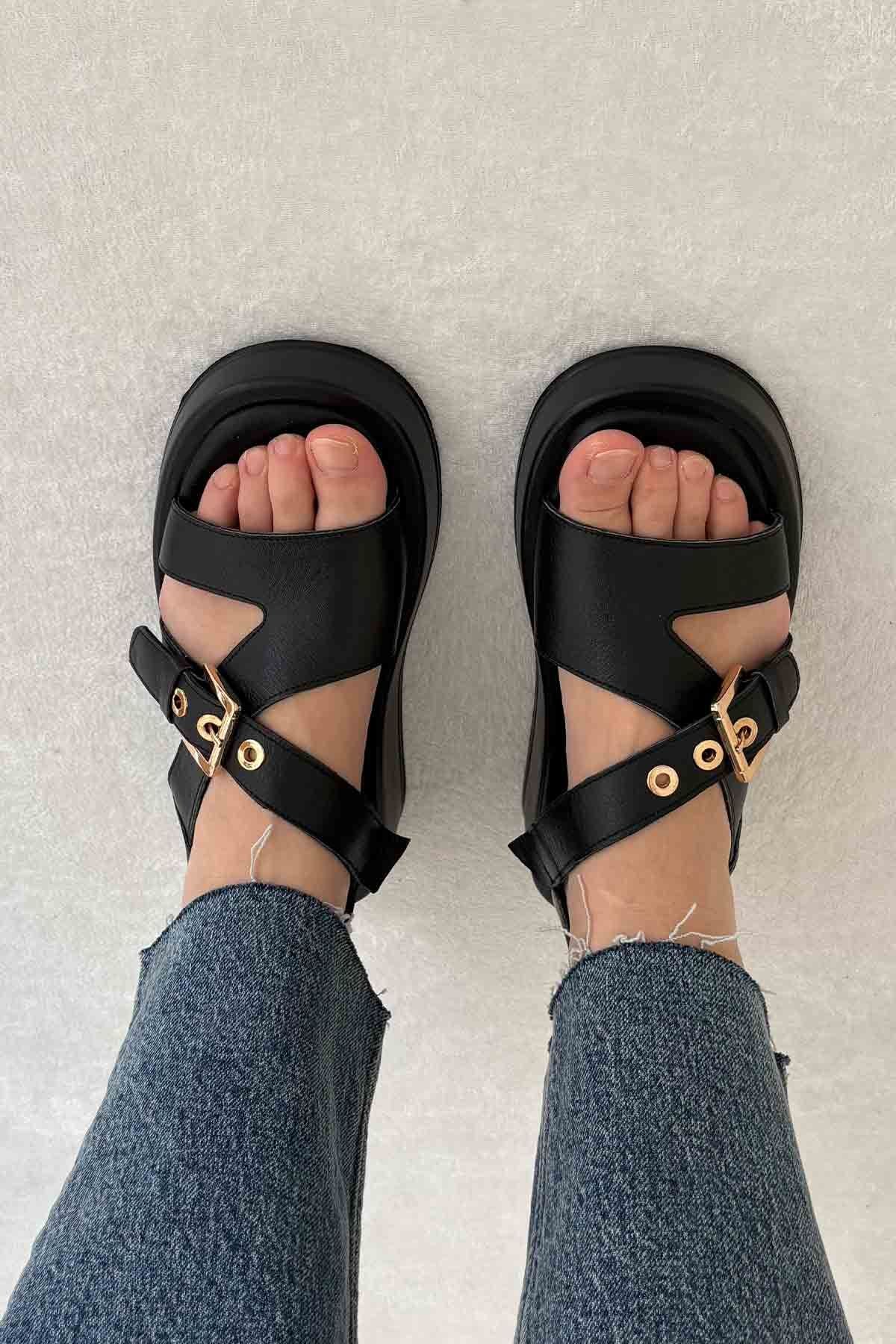 Deri Kadın Sandalet DG6093 Siyah