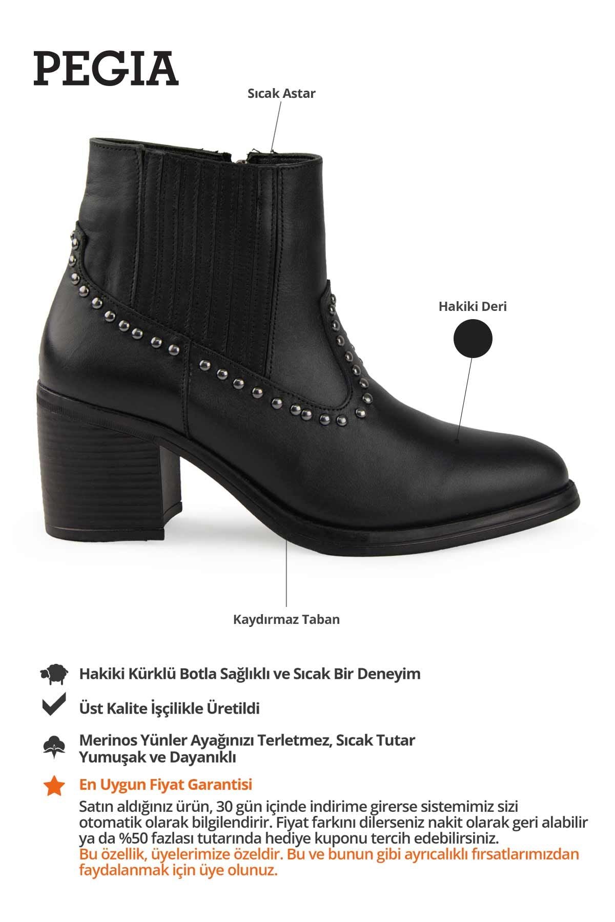 Deri Kadın Topuklu Bot DG6071 Siyah