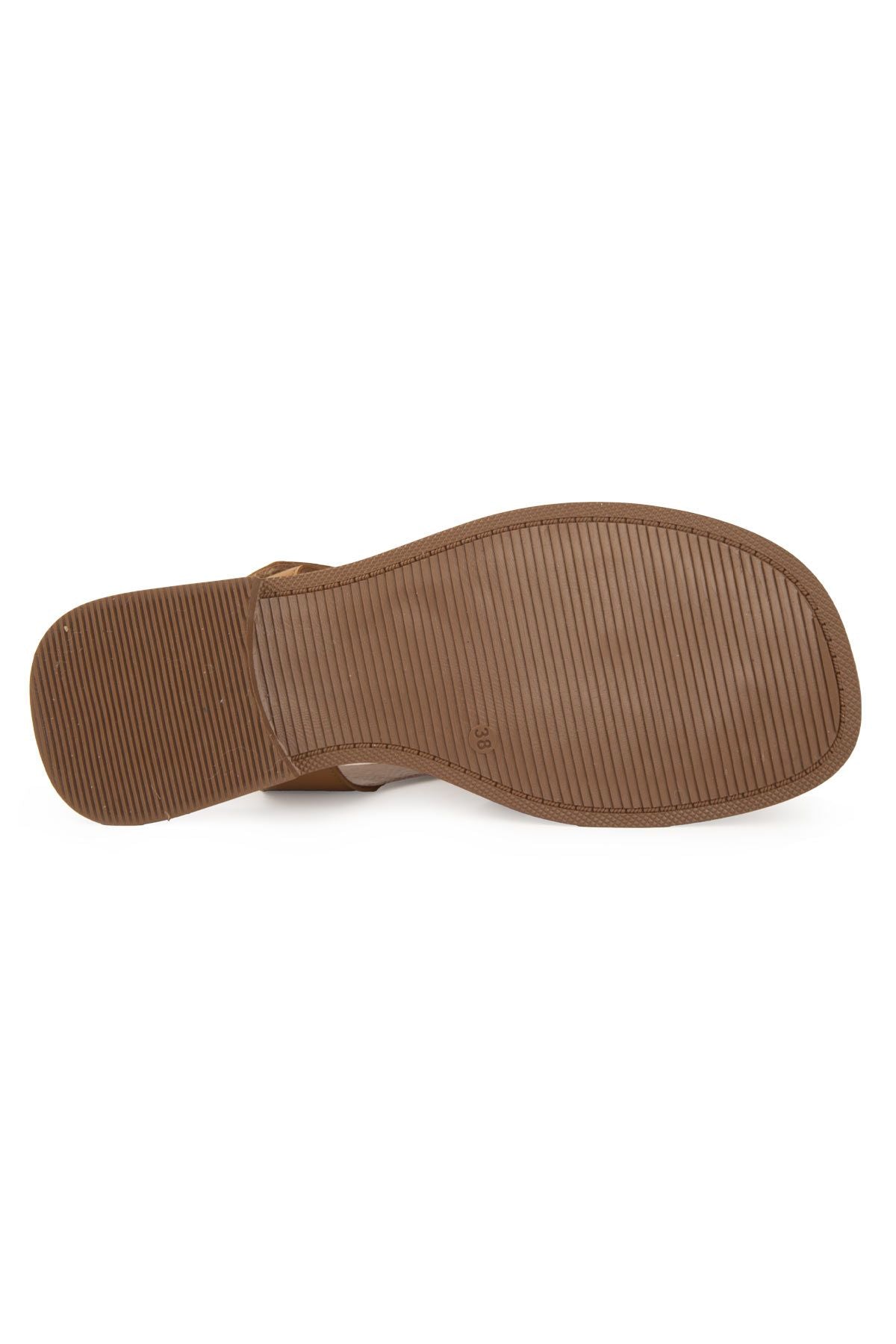 Deri Örgü Kadın Sandalet DG6083 Taba