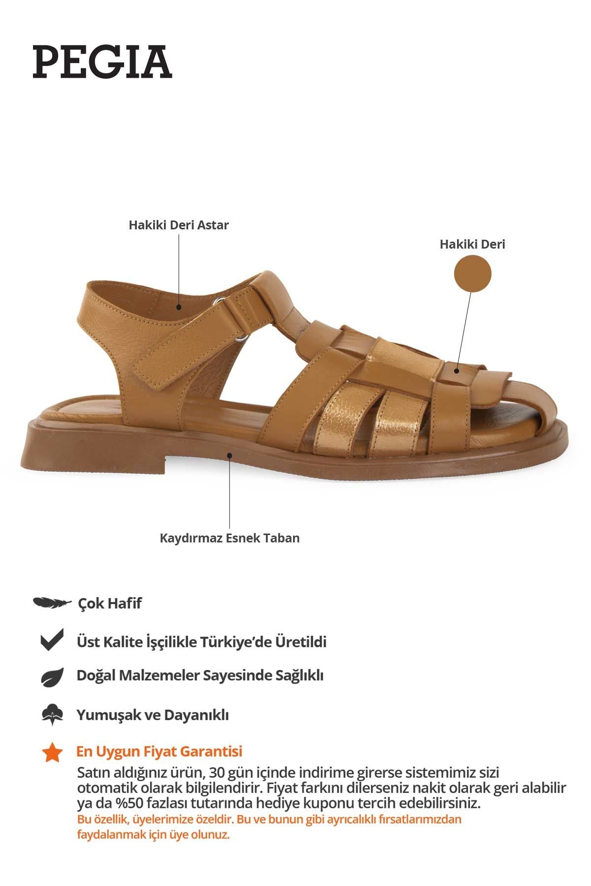 Deri Örgü Kadın Sandalet DG6083 Taba