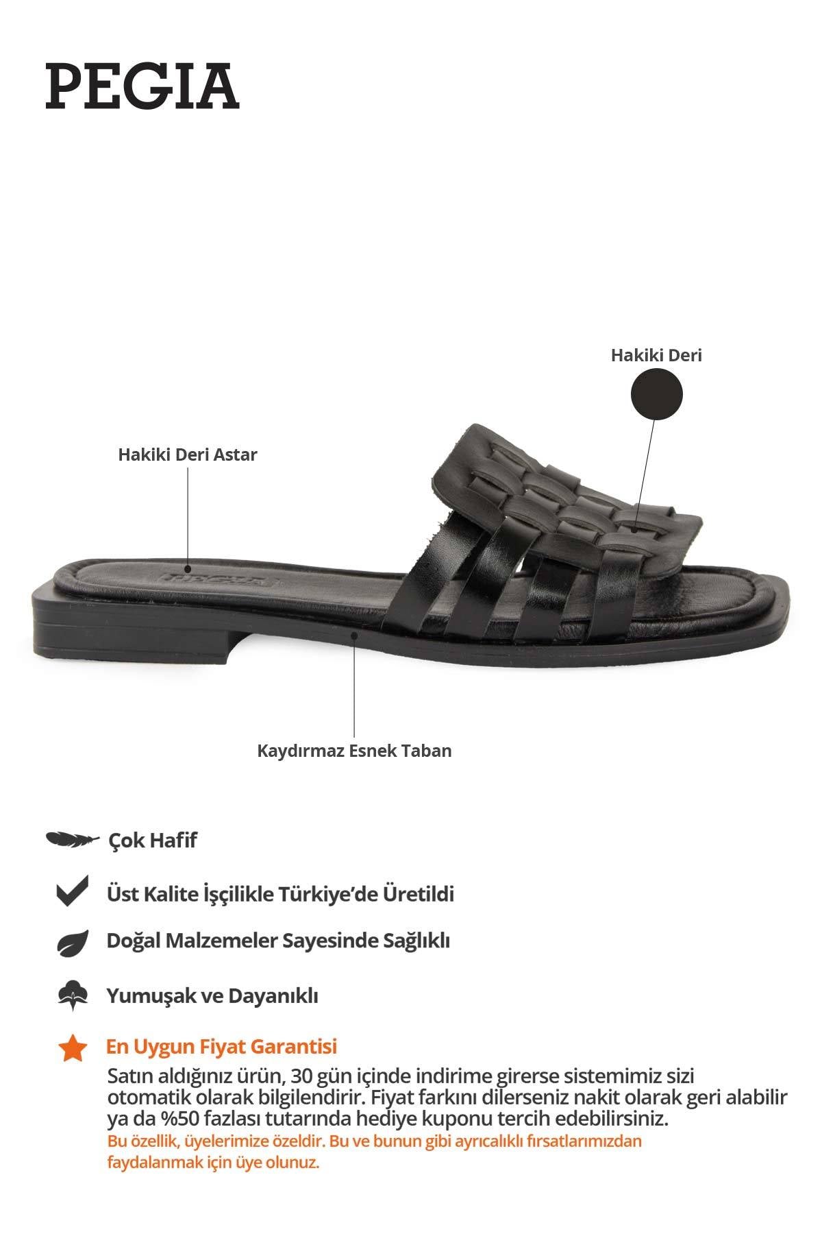Deri Örgülü Kadın Terlik DG6088 Siyah