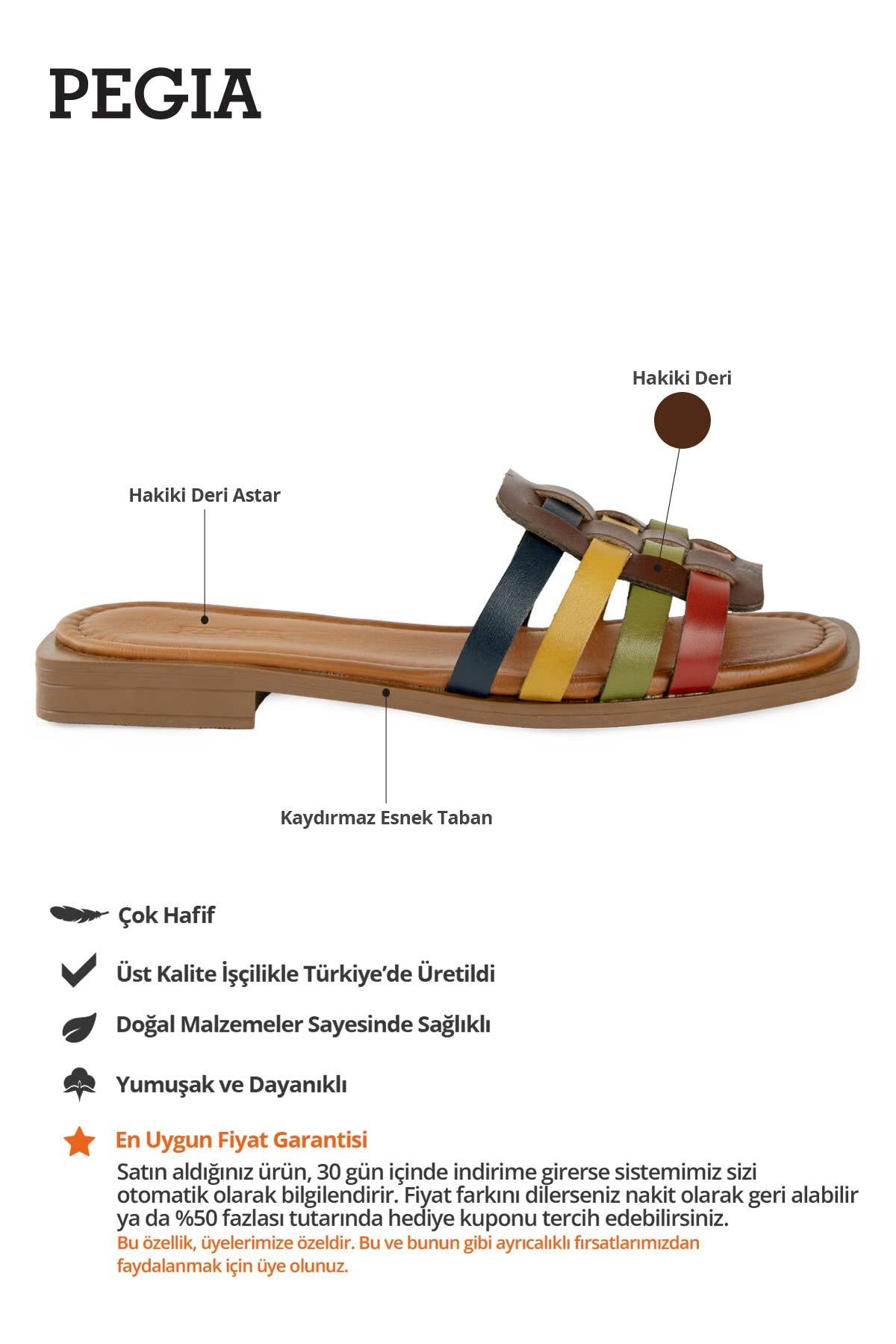 Deri Örgülü Kadın Terlik DG6088 Multicolour