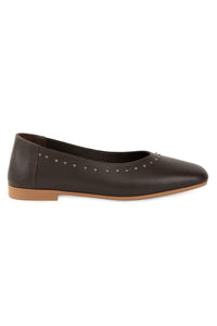 Women's Leather Ballerina Flats with Stone Detail DG6103 Brown