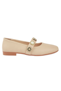 Leather Buckle Women's Ballet Flat DG6101 Beige