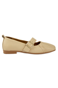 Women's Leather Buckled Ballerina Flats DG6104 Beige