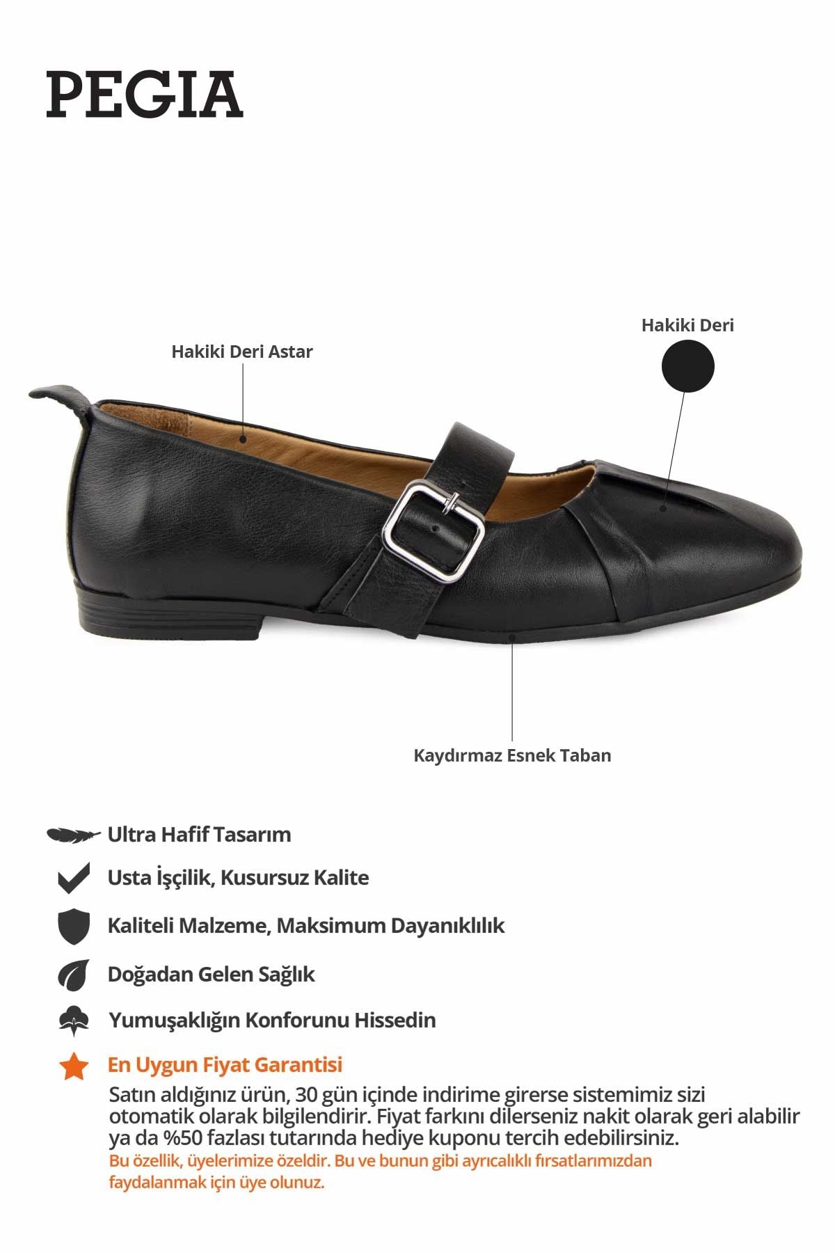 Deri Tokalı Kadın Babet DG6104 Siyah