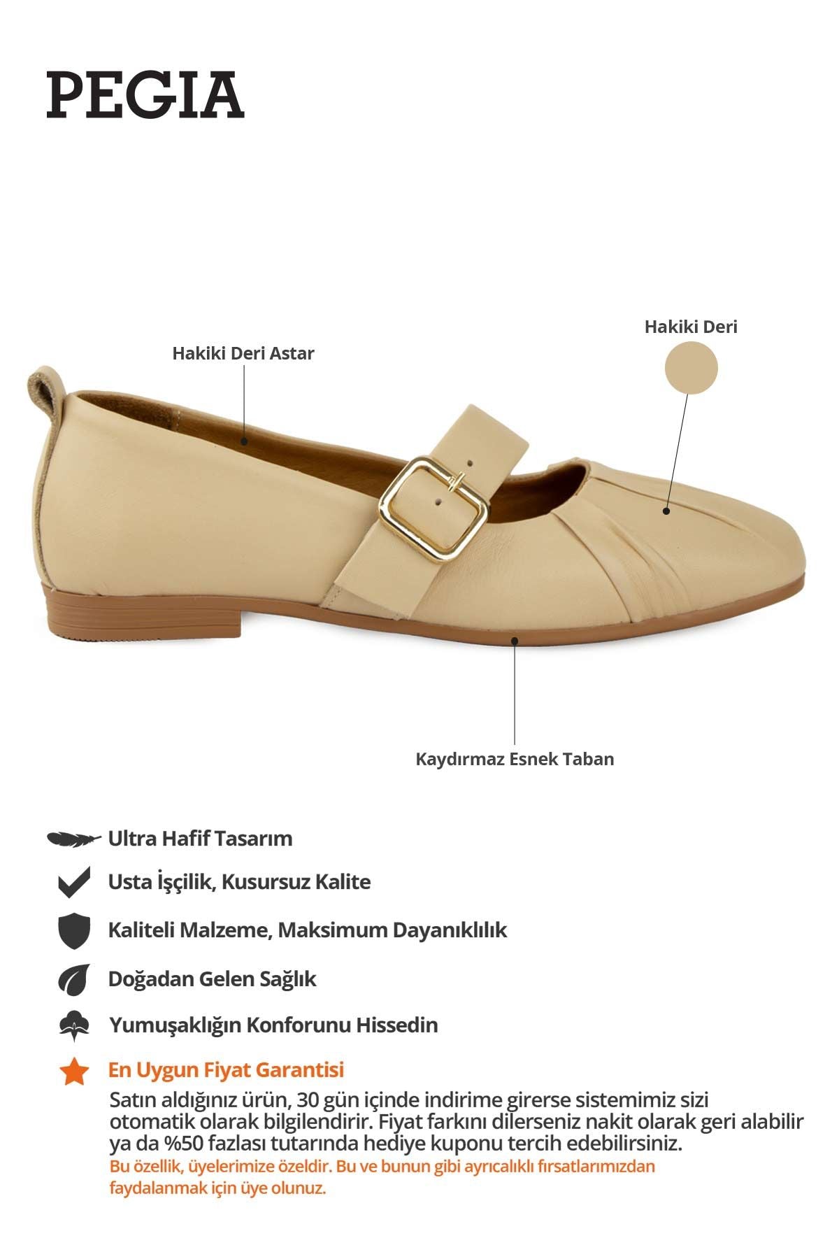 Deri Tokalı Kadın Babet DG6104 Bej